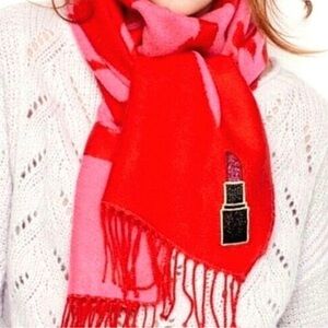 Victoria's Secret Red and Pink Scarf with Lipstick Embroidery, NEW 💄